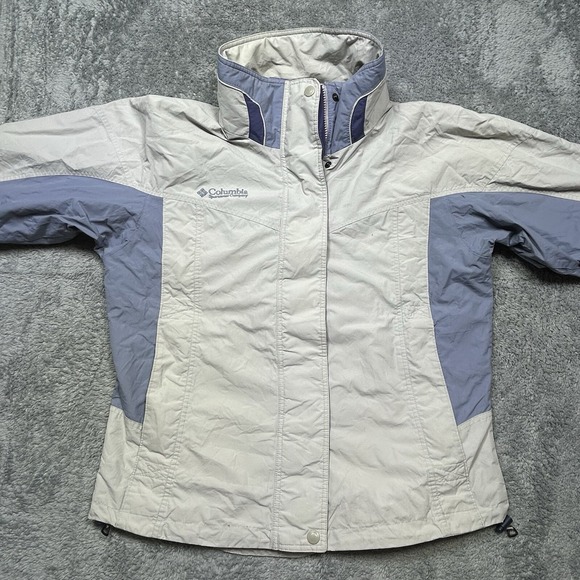 Vintage Columbia 3 in 1 Winter Jacket Women L Beige Blue Interchange Core *SPOTS - Picture 1 of 16